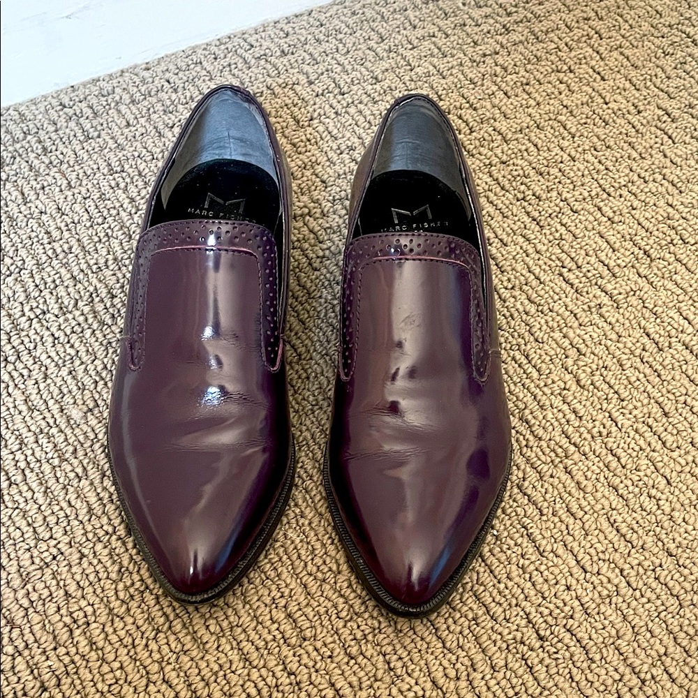 Mark Fisher plum polished leather loafers